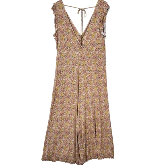 Anthropologie Matilda Ruffled Jumpsuit Sz L Neutral Pink Knit - Picture 8 of 14